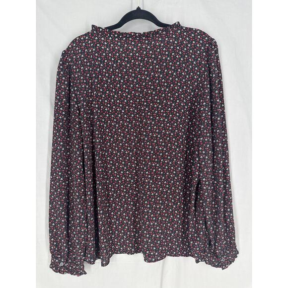 Loft Top Womens XL Black Floral Red Long Sleeve Ruffle Boho Cottagecore V Neck - Picture 3 of 8